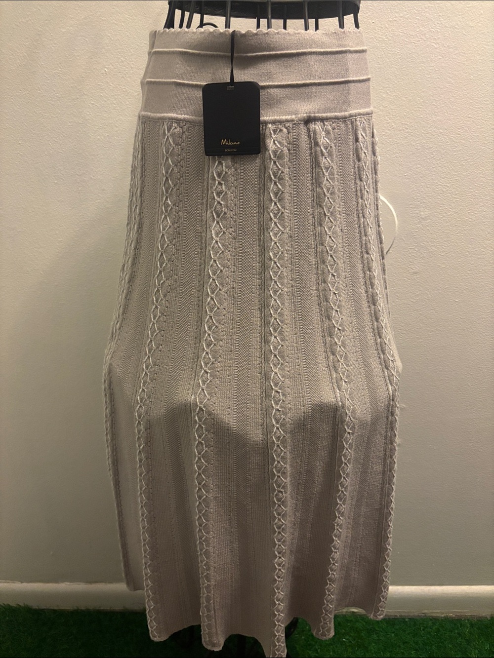 Milano Light Cream Cable-Knit A-Line Skirt